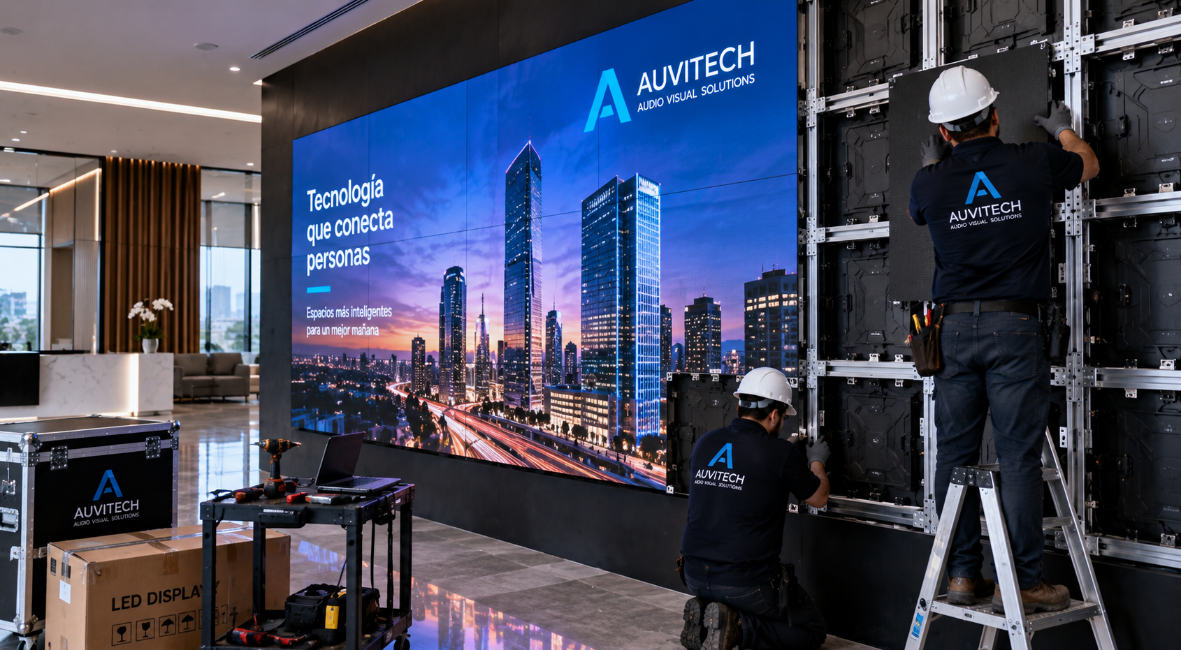 Muro interior con pantalla LED